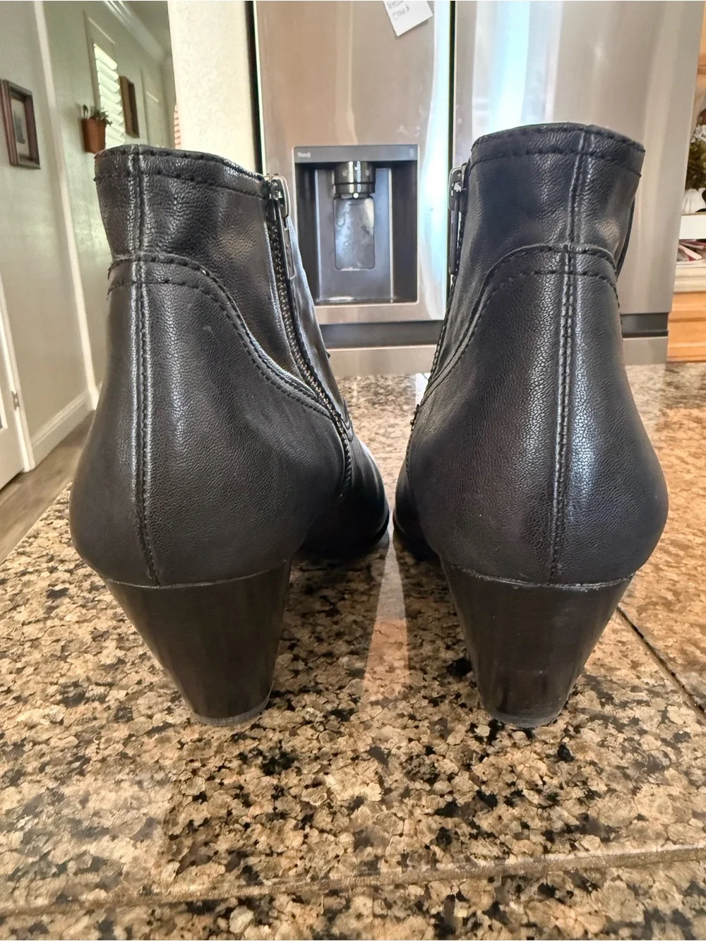Frye Black Reina  Leather Ankle Booties with Low Heel